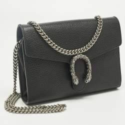Pre Owned Gucci Black Leather Dionysus Wallet on Chain