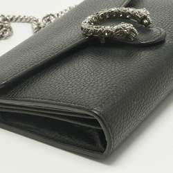Pre Owned Gucci Black Leather Dionysus Wallet on Chain