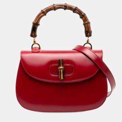 Pre Owned Gucci Red Calfskin Bamboo Night
