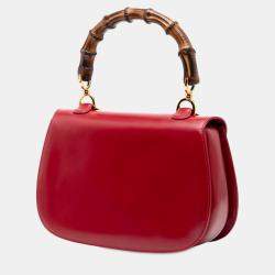 Pre Owned Gucci Red Calfskin Bamboo Night