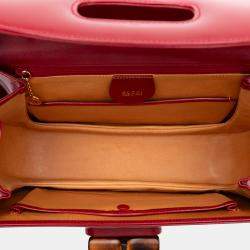 Pre Owned Gucci Red Calfskin Bamboo Night