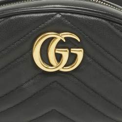 Pre Owned Gucci Black Matelassé Leather Mini GG Marmont Belt Bag