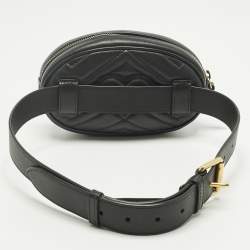 Pre Owned Gucci Black Matelassé Leather Mini GG Marmont Belt Bag
