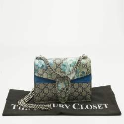 Pre Owned Gucci Beige/Blue GG Supreme Canvas and Suede Mini Blooms Dionysus Shoulder Bag