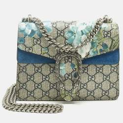 Pre Owned Gucci Beige/Blue GG Supreme Canvas and Suede Mini Blooms Dionysus Shoulder Bag
