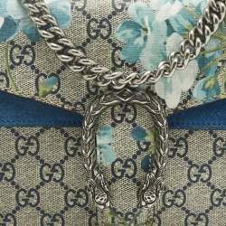 Pre Owned Gucci Beige/Blue GG Supreme Canvas and Suede Mini Blooms Dionysus Shoulder Bag