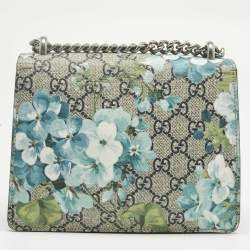Pre Owned Gucci Beige/Blue GG Supreme Canvas and Suede Mini Blooms Dionysus Shoulder Bag