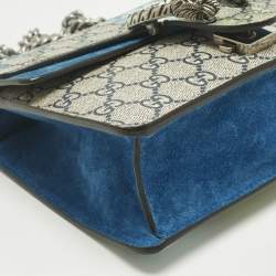 Pre Owned Gucci Beige/Blue GG Supreme Canvas and Suede Mini Blooms Dionysus Shoulder Bag