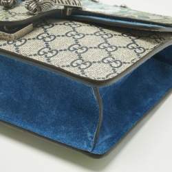 Pre Owned Gucci Beige/Blue GG Supreme Canvas and Suede Mini Blooms Dionysus Shoulder Bag