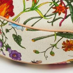Pre Owned Gucci Multicolor Botanical Floral Canvas and Leather Bamboo Ring Hobo