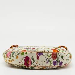 Pre Owned Gucci Multicolor Botanical Floral Canvas and Leather Bamboo Ring Hobo