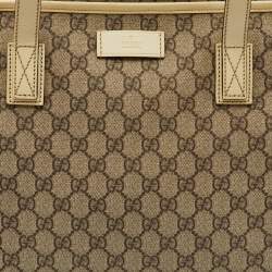 Pre Owned Gucci Beige/Cream GG Supreme Canvas and Leather Tote