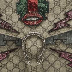 Pre Owned Gucci Beige GG Supreme Canvas and Suede Medium Patchwork Crystal Dionysus Shoulder Bag
