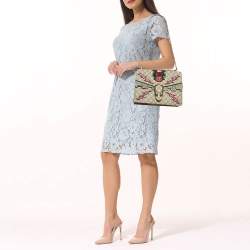 Pre Owned Gucci Beige GG Supreme Canvas and Suede Medium Patchwork Crystal Dionysus Shoulder Bag