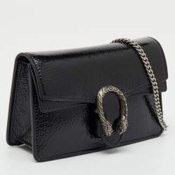 Pre Owned Gucci Black Patent Leather Mini Dionysus Shoulder Bag