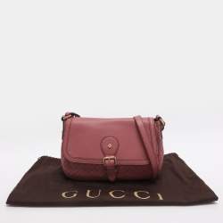 Pre Owned Gucci Old Rose Microguccissima Leather Buckle Flap Shoulder Bag