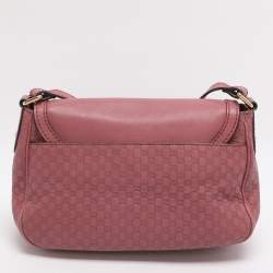 Pre Owned Gucci Old Rose Microguccissima Leather Buckle Flap Shoulder Bag