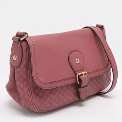 Pre Owned Gucci Old Rose Microguccissima Leather Buckle Flap Shoulder Bag