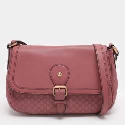 Pre Owned Gucci Old Rose Microguccissima Leather Buckle Flap Shoulder Bag
