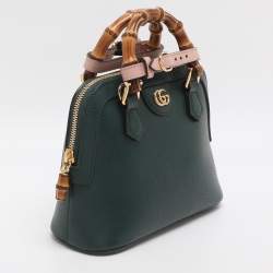 Pre Owned Gucci Green Leather Mini Bamboo Diana Dome Satchel