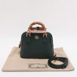 Pre Owned Gucci Green Leather Mini Bamboo Diana Dome Satchel
