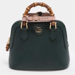 Pre Owned Gucci Green Leather Mini Bamboo Diana Dome Satchel