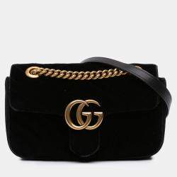 Pre Owned Gucci Black Small GG Marmont Matelasse Velvet Shoulder Bag