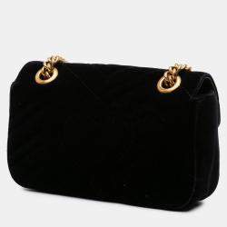 Pre Owned Gucci Black Small GG Marmont Matelasse Velvet Shoulder Bag