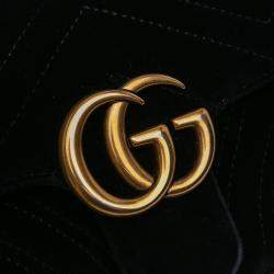 Pre Owned Gucci Black Small GG Marmont Matelasse Velvet Shoulder Bag