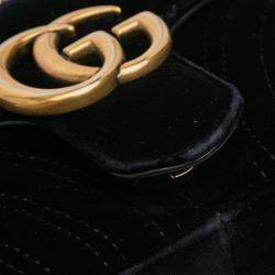 Pre Owned Gucci Black Small GG Marmont Matelasse Velvet Shoulder Bag