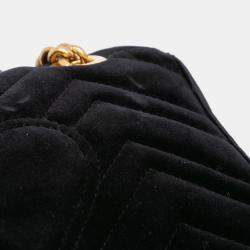 Pre Owned Gucci Black Small GG Marmont Matelasse Velvet Shoulder Bag