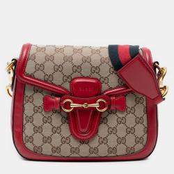 Pre Owned Gucci Beige Brown Medium GG Canvas Lady Web Crossbody