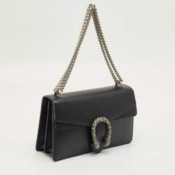 Pre Owned Gucci Black Leather Small Crystal Dionysus Shoulder Bag