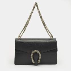 Pre Owned Gucci Black Leather Small Crystal Dionysus Shoulder Bag