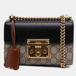 Pre Owned Gucci Beige Brown Small GG Supreme Padlock Crossbody