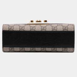 Pre Owned Gucci Beige Brown Small GG Supreme Padlock Crossbody