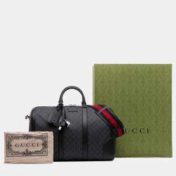 Pre Owned Gucci Black Medium GG Supreme Carry On Duffle Bag