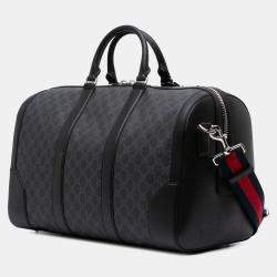 Pre Owned Gucci Black Medium GG Supreme Carry On Duffle Bag