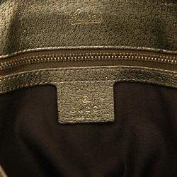 Pre Owned Gucci Gold Metallic Calfskin Metal Bamboo Handbag
