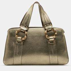 Pre Owned Gucci Gold Metallic Calfskin Metal Bamboo Handbag