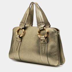 Pre Owned Gucci Gold Metallic Calfskin Metal Bamboo Handbag