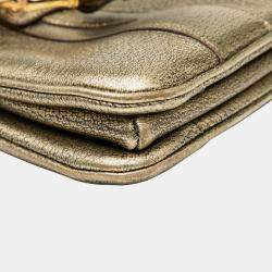 Pre Owned Gucci Gold Metallic Calfskin Metal Bamboo Handbag