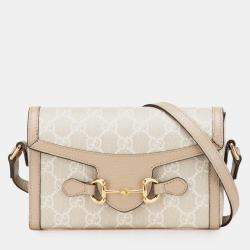 Pre Owned Gucci Beige Brown Mini GG Supreme Horsebit 1955 Crossbody