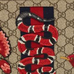 Pre Owned Gucci Beige/Brown GG Supreme Canvas and Leather Embroidered Patches Pouch