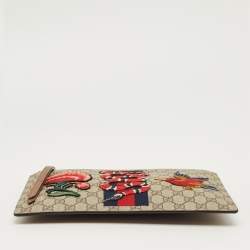 Pre Owned Gucci Beige/Brown GG Supreme Canvas and Leather Embroidered Patches Pouch