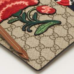 Pre Owned Gucci Beige/Brown GG Supreme Canvas and Leather Embroidered Patches Pouch