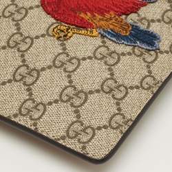 Pre Owned Gucci Beige/Brown GG Supreme Canvas and Leather Embroidered Patches Pouch