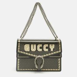 Pre Owned Gucci Black/Gold Leather Medium Guccy Dionysus Shoulder Bag