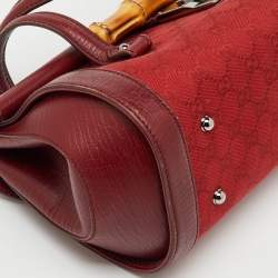 Pre Owned Gucci Red GG Canvas and Leather Bamboo Bullet Bag