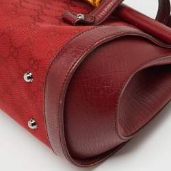 Pre Owned Gucci Red GG Canvas and Leather Bamboo Bullet Bag